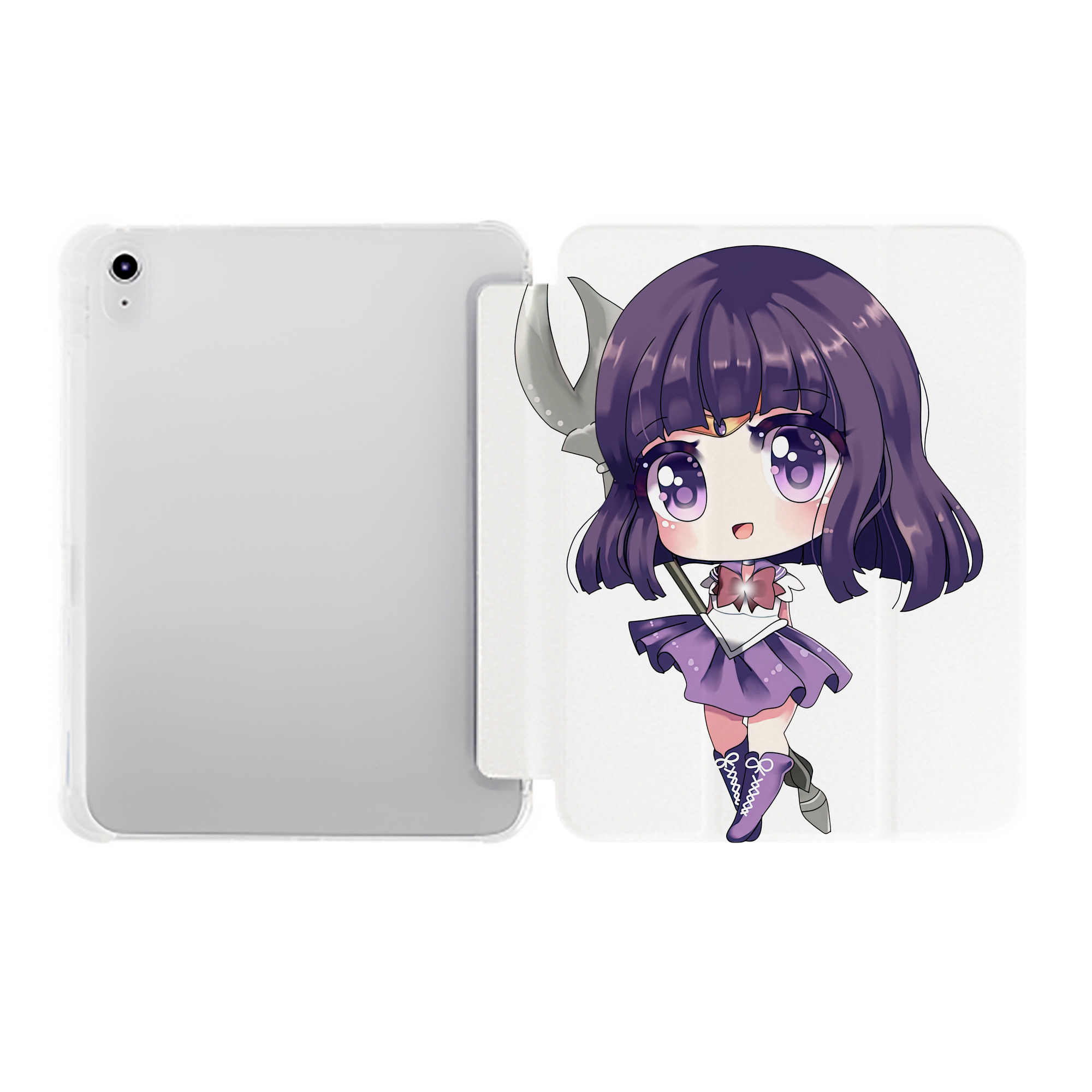 （画像用） 美少女戦士セーラームーン 土萠ほたる Sailor Moon Tomoe Hotaru （セーラーサターン；Sailor Saturn） IPad ケース ペン収納付き 三つ折りスタンド PUレザー×シリコン 対応機種9.5/10.5/10.9インチ